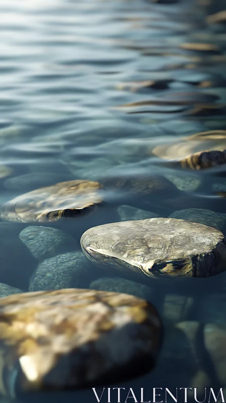 Smooth submerged stones beneath rippled clear water surface.