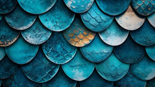 Abstract blue fish scales pattern with metallic texture effect.