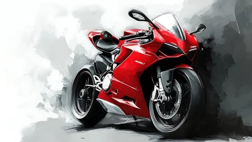 Red sport motorcycle rendered in dynamic digital painting