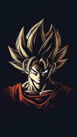 Stylized anime warrior portrait on dark minimal background.