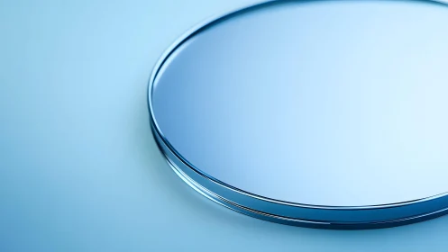 Minimalist close-up of glass petri dish on light blue background.
