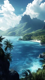 Tropical Island Paradise With Emerald Mountains And Turquoise Lagoon