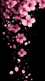 Falling Pink Blossoms Dance Through Darkness.