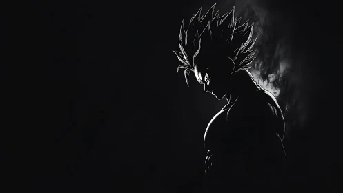 High-contrast anime silhouette with dramatic rim lighting.