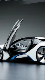 Gullwing future coupe poised like a chrome-feathered falcon.