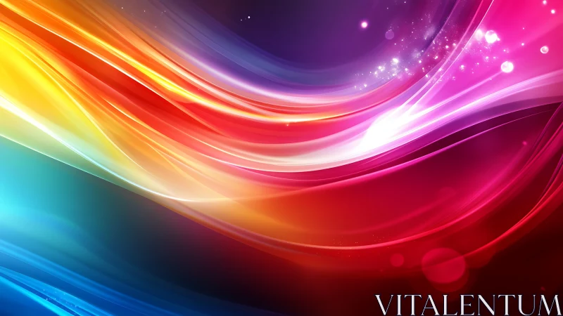 Vibrant neon light waves curve through deep cosmic gradient.