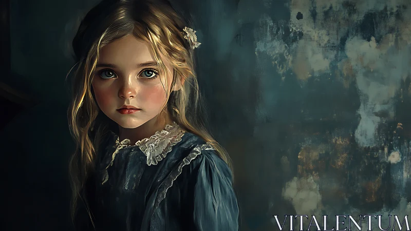 Chromatic portrait of melancholy child in teal chiaroscuro.