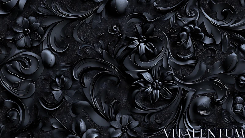 Velvety black floral swirls with softly glowing highlights.