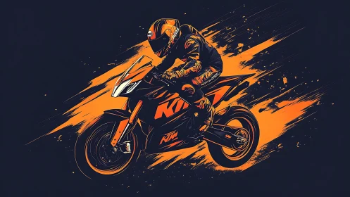 Stylized KTM sportbike rider rendered in dynamic vector strokes