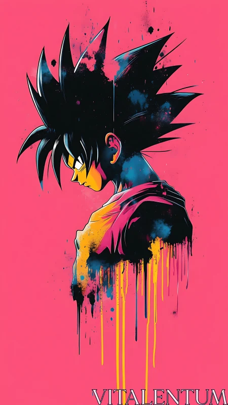 Side profile anime warrior in bold dripping colors.