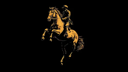 Monochrome digital painting of rearing horse and rider silhouette.