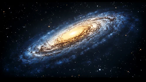Spiral galaxy with bright core and extended star field.