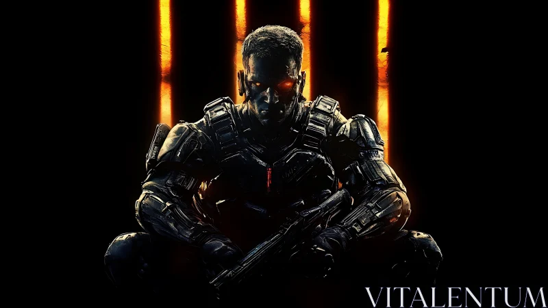 Cybernetic infantry operative in tri-bar backlight configuration.