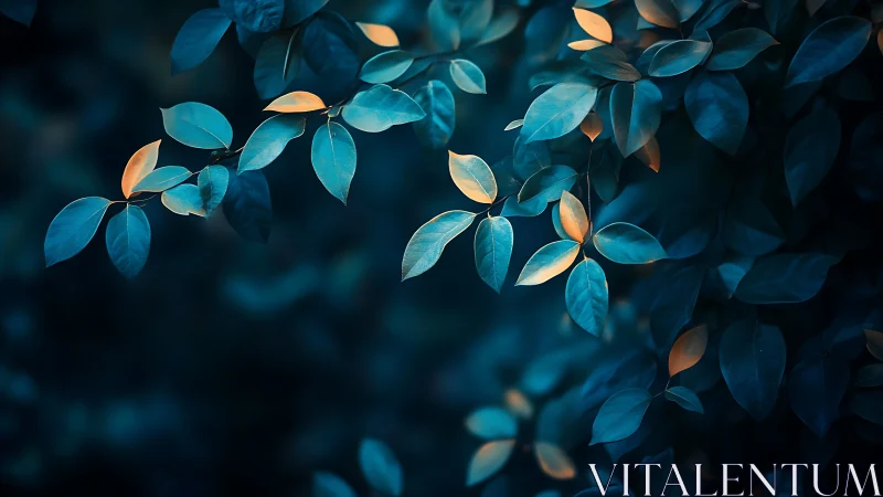 Soft blue foliage glows gently with golden evening light