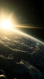 Sunrise illuminates Earth horizon with intense space glare