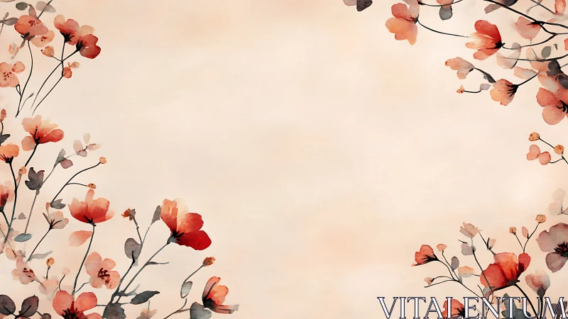 Coral Blossoms Dance Across Soft Cream Canvas