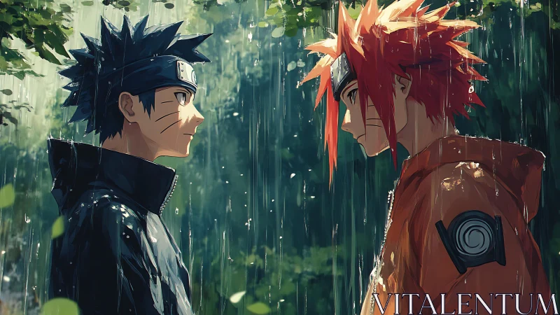 Rivals in the rain share a quiet moment of fierce resolve.