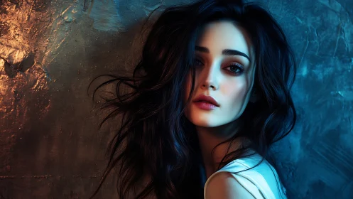 Digital painting portrait with cinematic teal and amber lighting.