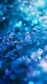 Macro closeup of translucent blue ice crystals with bokeh