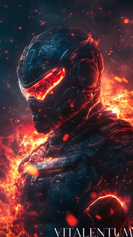 Fierce molten armored warrior glowing with fiery power.