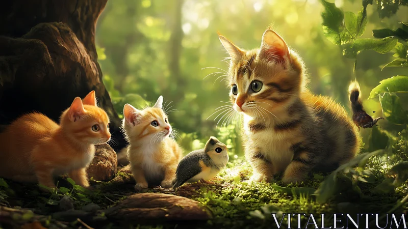 Young Explorers Meet in a Sunlit Forest.