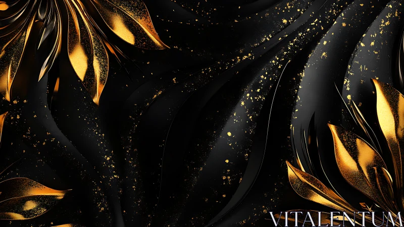 Golden petals dancing across flowing black velvet night.