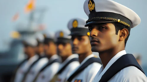 Navy officers lined in uniform during formal ceremony.