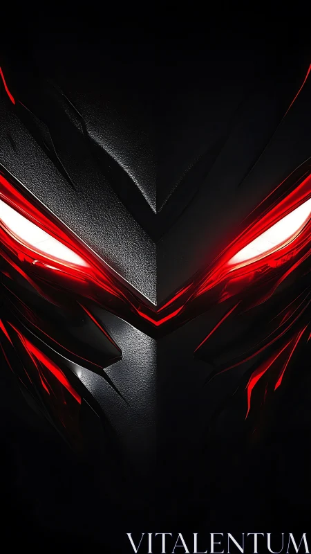 Symmetrical obsidian cyber-visor with emissive red fissures.