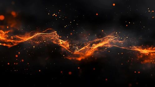 Dynamic Fire Flow: Abstract Flame Ribbons Against Midnight Void.