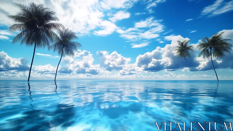 Palm trees lean lazily while the ocean polishes the sky