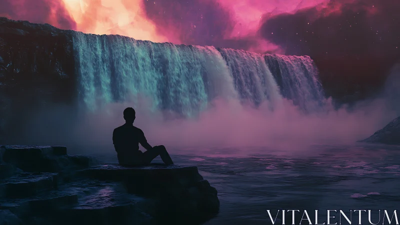 Stargazer by nebula falls in violet twilight hush.