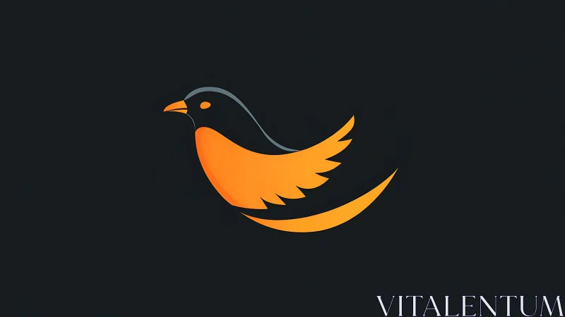 Stylized orange bird logo curves over dark minimalist field