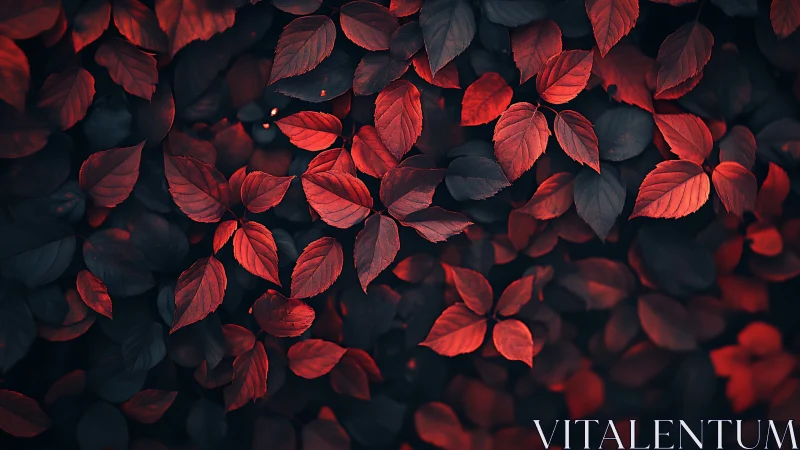 Dark red foliage pattern with moody low key lighting.