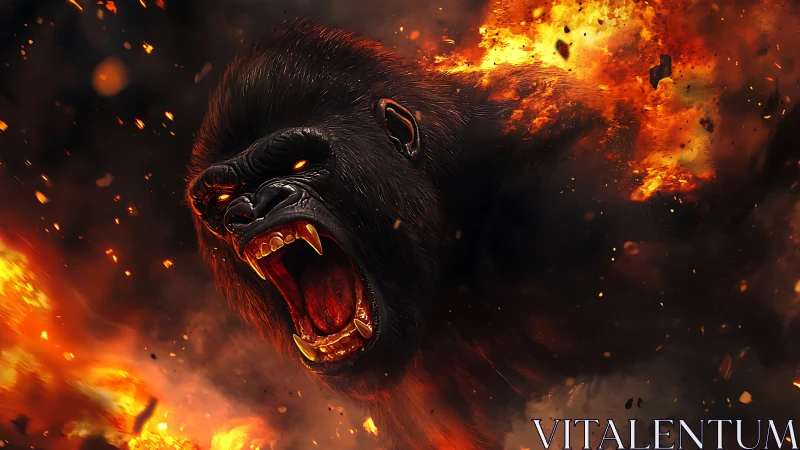 Roaring fire gorilla bursts through explosive inferno blast