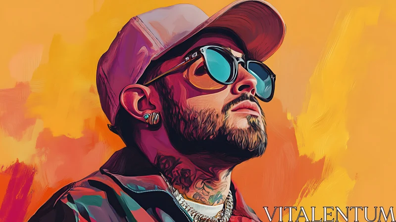 Bold street style portrait bathed in electric sunset glow.