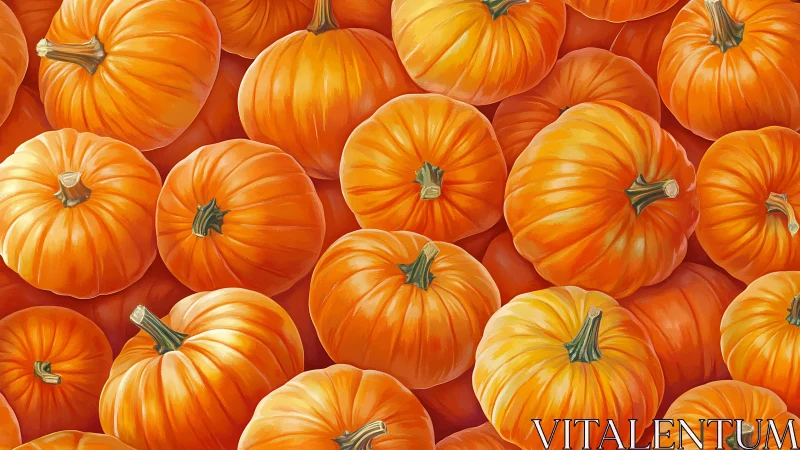 Cozy pumpkin patch close up bursting with autumn glow.