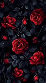 Crimson Roses with Dark Foliage: Digital Still Life Composition
