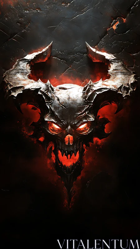 Molten horned skull grins through cracked volcanic night