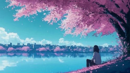 Quiet spring daydream under luminous cherry blossoms.