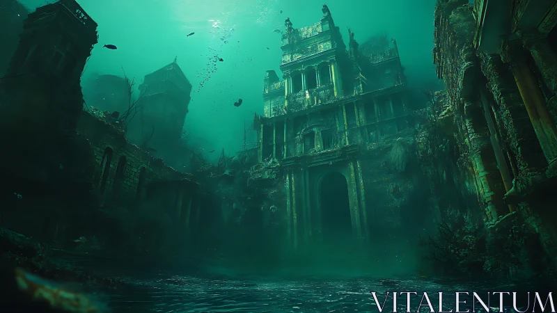 Submerged multi‑story stone ruins stand in murky green water