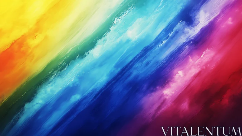 Diagonal gradient bands of vivid rainbow digital color.