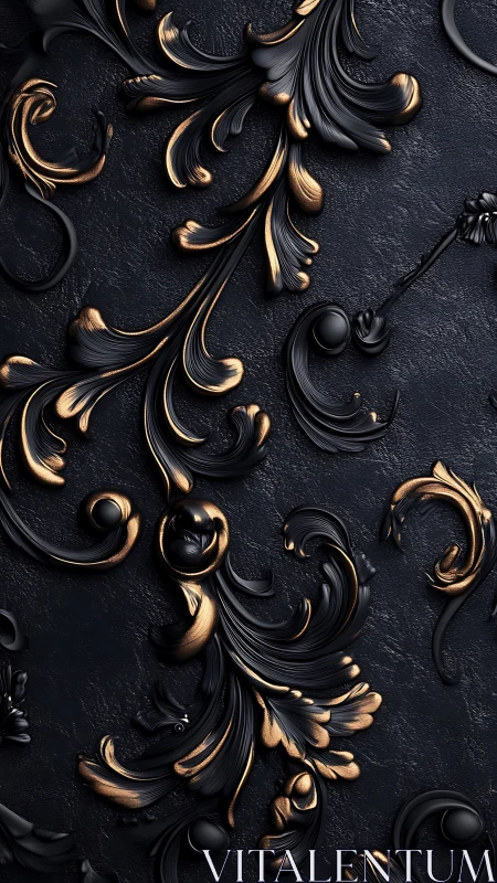 Black baroque scrollwork with metallic gold highlights.