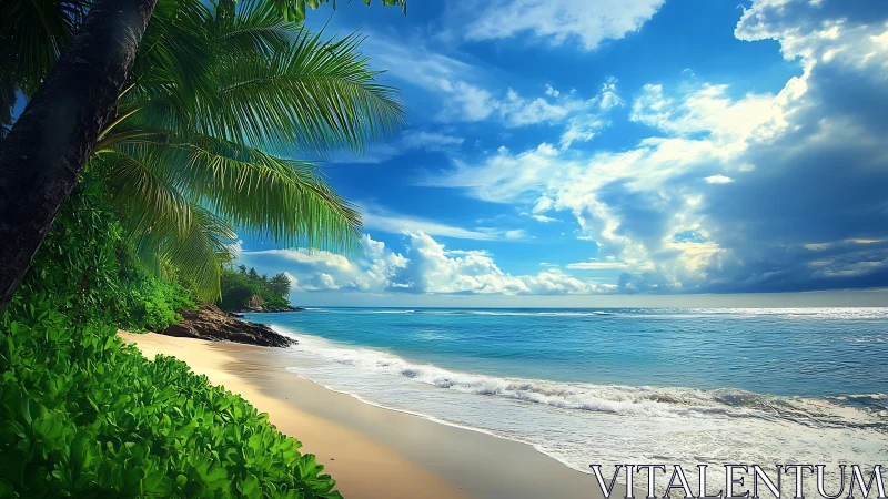 Tropical Beach Coastline with Palm Trees.
