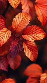 Autumn beech leaves glow with rich orange red backlighting