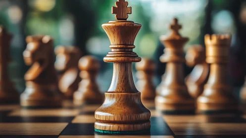 Centralized depth-of-field study of a wooden chess king.