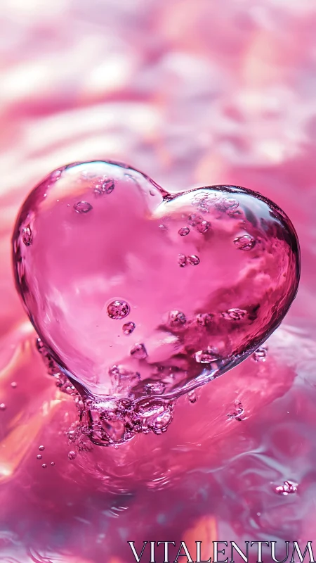 Pink liquid heart bubble suspended in vibrant magenta water