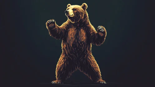 Playful standing bear stretches tall with bold, warm fur