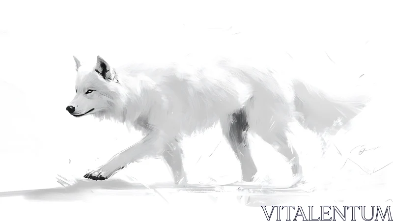 White Arctic wolf strides through a minimalist icy silence