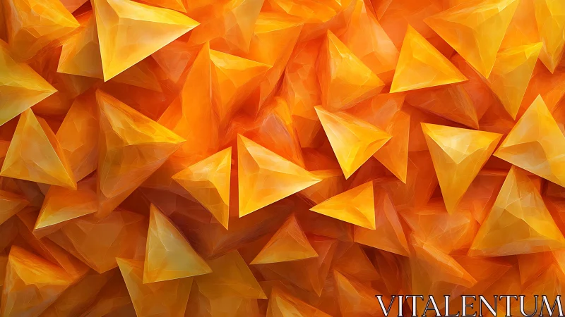 Luminous orange tetrahedra form dense crystalline abstract field