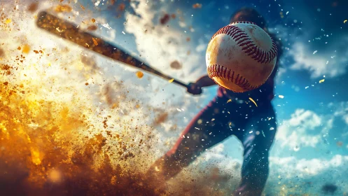 Dust-scorched slugger launches a blazing baseball comet shot.